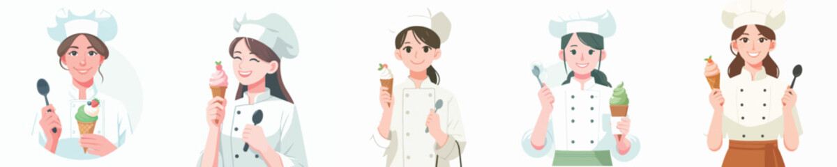 female chef character vector eating ice cream