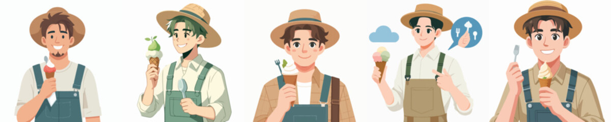 farmer character vector eating ice cream