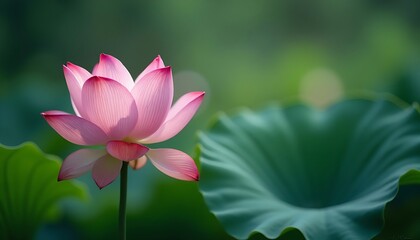 Obraz premium Pink Lotus Flower in Green Garden
