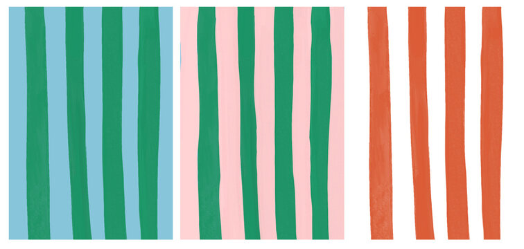 Abstract hand painted gouache watercolor Wide Stripe background set for wedding invite, poster, social media, banner templates . 