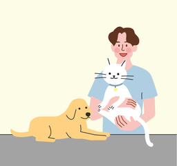 Man with a Cat and a Dog
