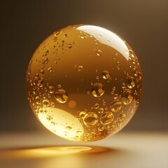 mesmerizing golden liquid oil bubble isolated in a gold background 