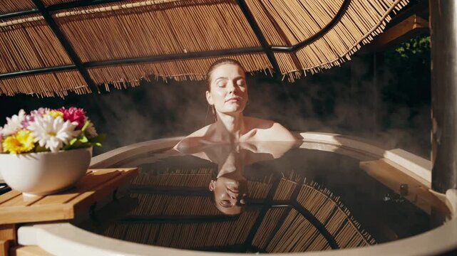 Serene relaxation in traditional japanese ofuro bathing experience