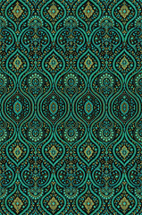 Royal Turquoise and Gold Seamless Mughal Ornamental Pattern