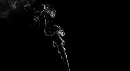 Ethereal tendrils of vapor dance against a stark, black canvas creating an abstract form