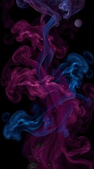 Fototapeta premium Swirling patterns of purple and blue smoke rise and mingle in a captivating formation creating an ethereal contrast against the black backdrop