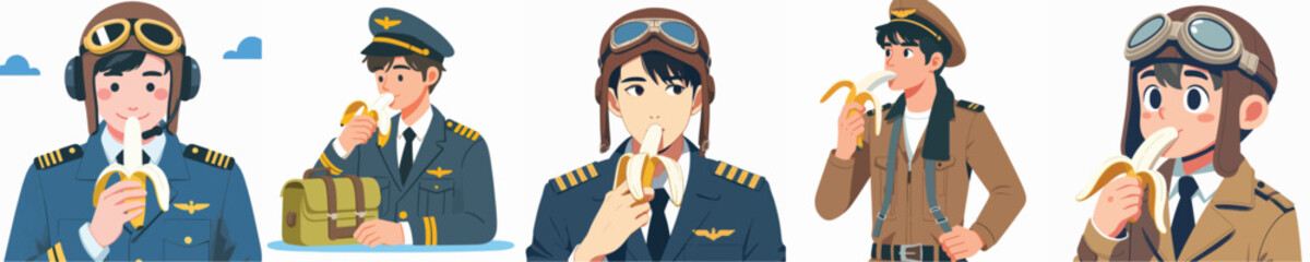 pilot character vector eating banana