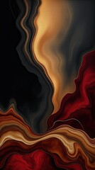 Vibrant swirls of red gold and brown flow harmoniously against a dark background showcasing the beauty of abstract artistry and fluid design