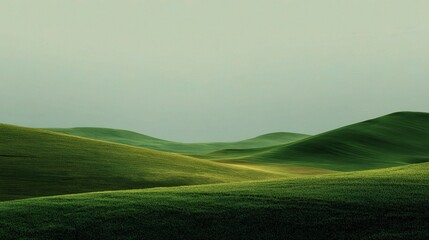 Obraz premium Serene Gentle Rolling Fields in Soft Green Gradient Light
