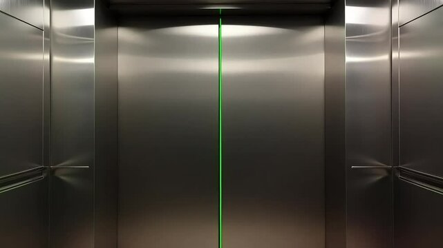 View of an elevator with open doors revealing a bright green screen background for chroma key effects high quality 4k video