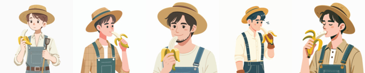 vector farmer eating banana