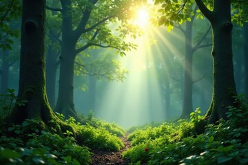 Ethereal forest, misty light, dappled shadows, light, ethereal