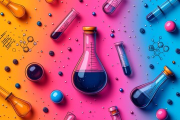 Colorful lab equipment, science experiment, vibrant background, education (1)