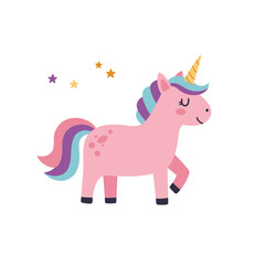 Pink Cartoon Unicorn – Whimsical Fantasy Creature Illustration