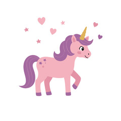 Pink Cartoon Unicorn – Whimsical Fantasy Creature Illustration