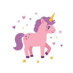 Pink Cartoon Unicorn – Whimsical Fantasy Creature Illustration