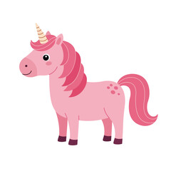 Pink Cartoon Unicorn – Whimsical Fantasy Creature Illustration