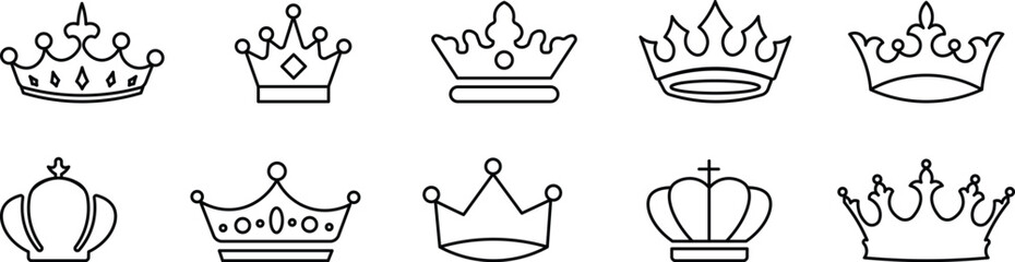 Crown icon set in line style. editable stroke , Royal crown symbol collection. vector illustration