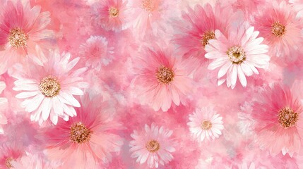 Fototapeta premium Soft Pink and White Daisy Pattern in Watercolor Style