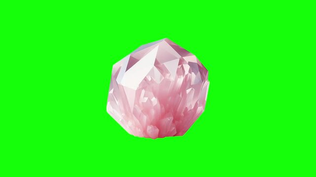 Rose quartz crystal green screen animation motion graphic in 4K high resolution.