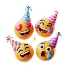 Happy Social Media Day emojis party hats celebration fun 3d render 