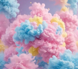 Fototapeta premium Fuzzy pink-blue-yellow blend, abstract cotton candy effect, texture, blue