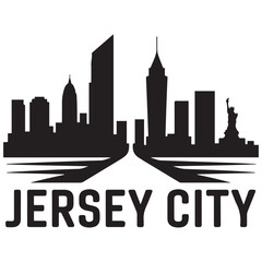 Fototapeta premium Vector Jersey City skyline. Travel Jersey City famous landmarks. Business and tourism concept for presentation, banner, web site. Vector black silhouette. with white background