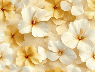  Elegant Cream and Gold Hibiscus Flowers on Textured Background