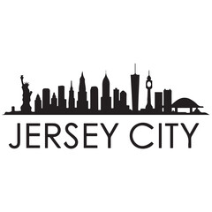 Vector Jersey City skyline. Travel Jersey City famous landmarks. Business and tourism concept for presentation, banner, web site. Vector black silhouette. with white background