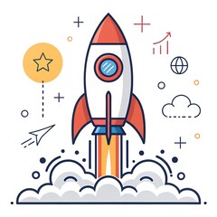 cartoon rocket in spaceChildren's illustration. 3d render of a space rocket in a starry sky.