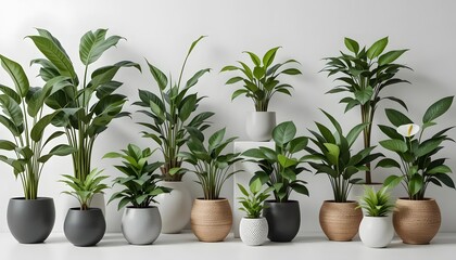 Fototapeta premium Collection of Indoor Houseplants in Stylish Pots on White Background (Generative AI)