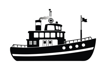 Obraz premium tugboat black and white vector illustration 