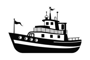 Obraz premium tugboat black and white vector illustration 