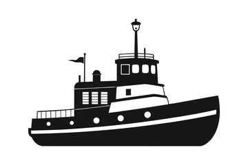 Obraz premium tugboat black and white vector illustration 