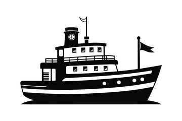 Obraz premium tugboat black and white vector illustration 