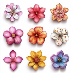 Flower icon set cut out isolated on white background