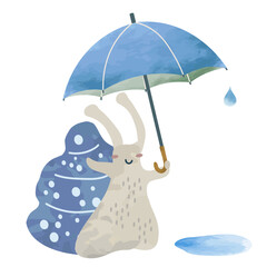 傘をさしているカタツムリのイラスト