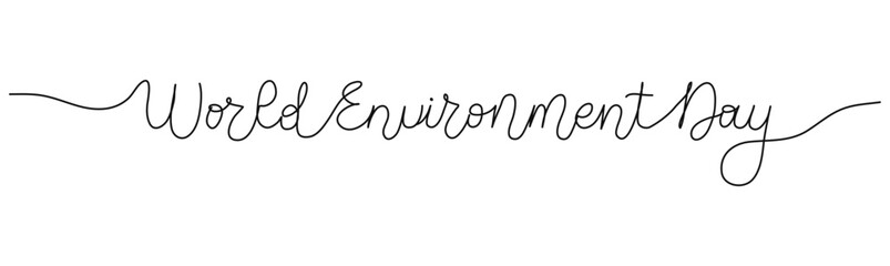 Hand Draw World Environment Day on white background. Words in continuous one line art style. Minimalist black drawing of phrase. Quote with editable stroke. Outline handwritten script