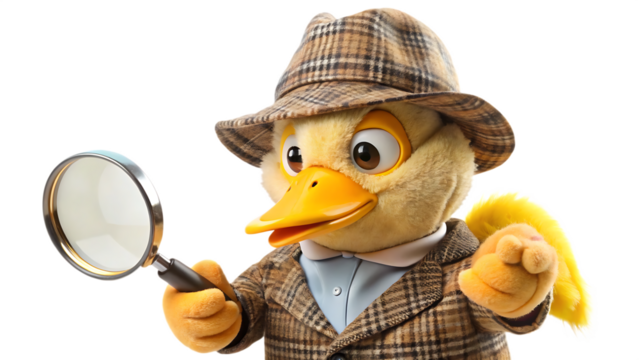 Detective duck with magnifying glass isolated on a white background png ai generated