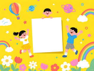 Fototapeta premium Cartoon illustration of children playing outdoors for Children's Day