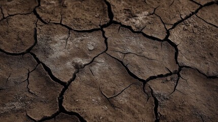 Close-up of cracked, dry earth surface with deep fissures indicating drought and arid conditions