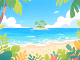Beautiful summer beach scenery illustration