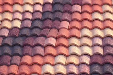 Rooftop Texture: A textured close-up showcases the rhythmic pattern of multi-colored ceramic roof tiles, offering a captivating glimpse into architectural detail and vibrant hues.
