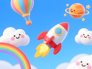 3D rendering of a spaceship rocket launch