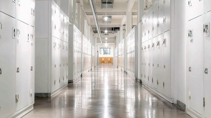 White Storage Lockers in Minimalist Hallway with Modern Design
