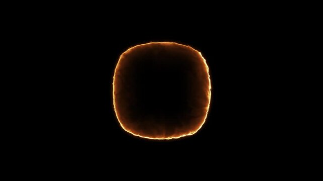 Bright orange neon pulsating effects layer frame in rounded square on black background animation