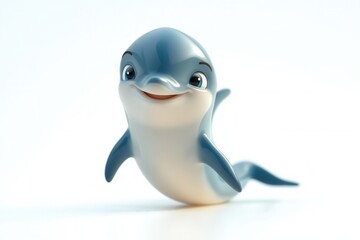 Fototapeta premium A Playful Cartoon Dolphin Toy Smiling and Waving, Featuring a Blue and White Design, Capturing the Joyful Spirit of Marine Life