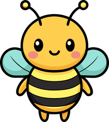 Cute flying bee vector character in classic cartoon hand sketch style for prints