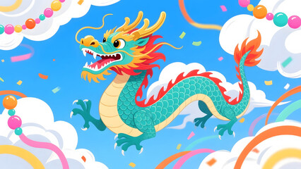 Illustration of a Chinese dragon in the Dragon Raising Head style