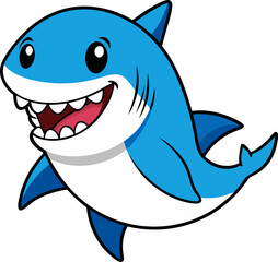 Happy animated shark cartoon with open mouth and cute friendly expression
